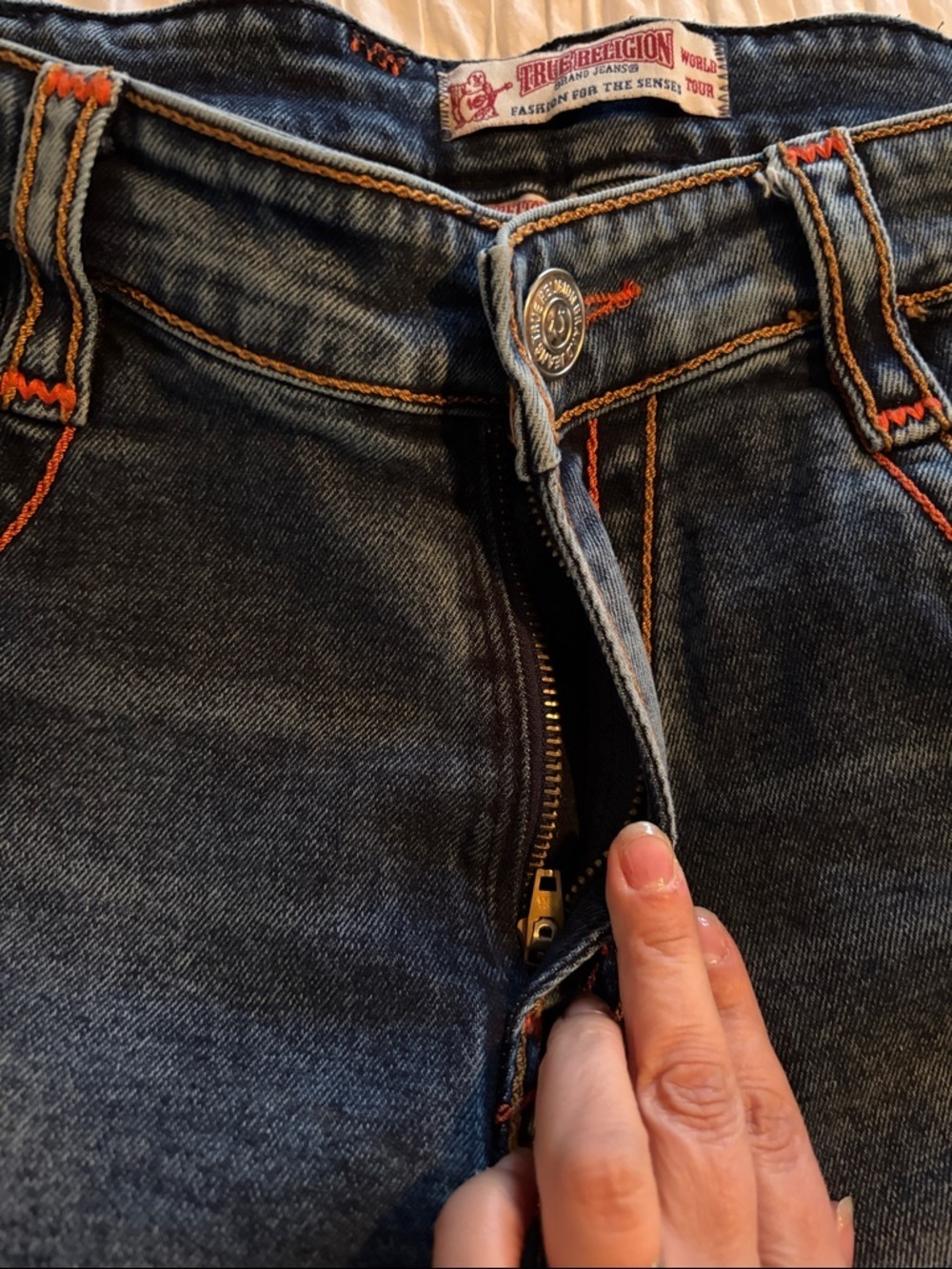 True Religion Blue Denim Jeans with Red Label Accents - Picture 5 of 15
